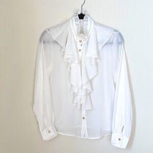 SHEIN White Ruffle Front Blouse